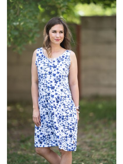 Šaty Elegance modré květy