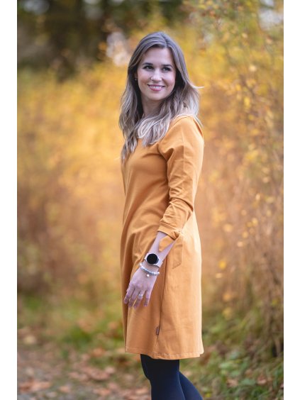 Šaty Koko+ okrová 3/4 rukáv mašle