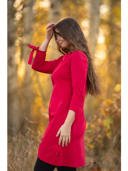 Šaty Koko+ červené 3/4 rukáv mašle