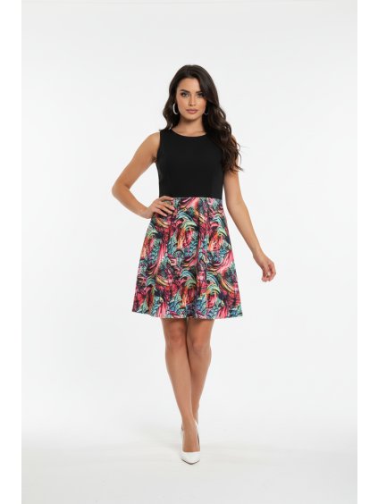 Šaty VIVIEN černé tílko + abstrakt krátké