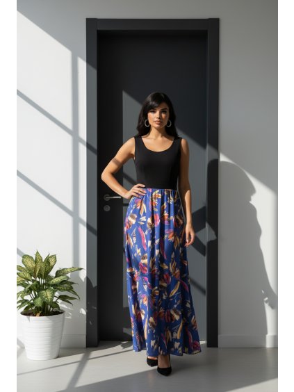 Šaty VIVIEN dlouhé modré kytky vel. 40