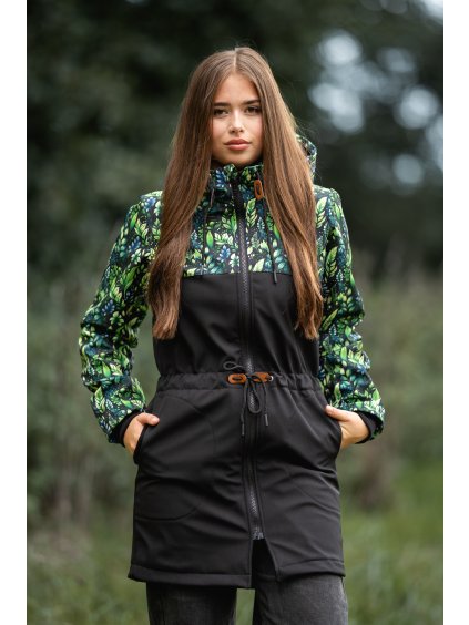 Parka KOMBI zelené listy + černá
