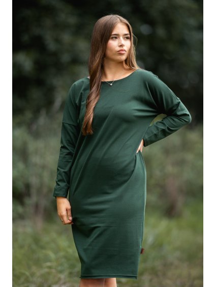 Šaty Samanta dlouhý rukáv lahvově zelené