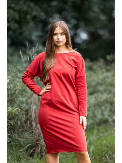 Šaty Samanta dlouhý rukáv bordó