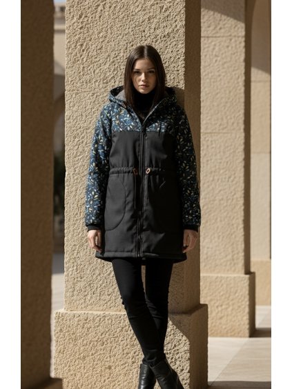 Parka KOMBI modré větvičky+černá s BERÁNKEM