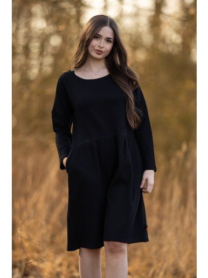 Šaty Marcela wafle černá - výběr rukávu