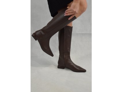 Dámské kozačky Ezzio čokoládové bez podpatku