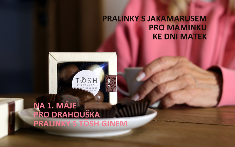 čokoládové pralinky plněné Jakamarusem nebo TOSH ginem