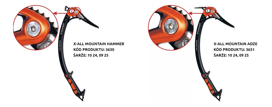 Vadné šarže cepínů C.A.M.P. X-ALL MOUNTAIN HAMMER a C.A.M.P. X-ALL MOUNTAIN ADZE