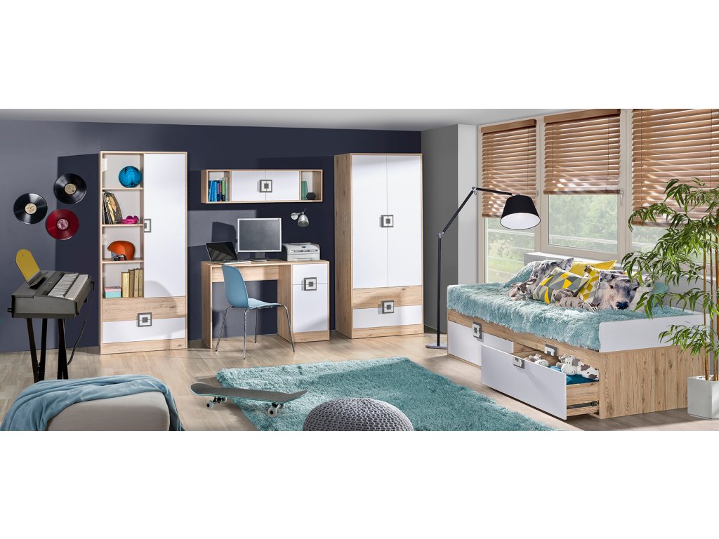 Dětský pokoj LENOX s dvoudveřovou šatní skříní; 4 varianty Barva: Modrá