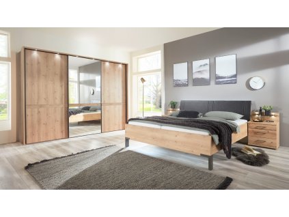 MEXIKO 7835 19 Bianco Eiche NB,SWT300cm m.PPT+Bel Bett180x200cm Polst.anthrazit
