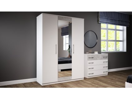 Šatní skříň dub atelier/bílá AVRORA 3-dvéřová
