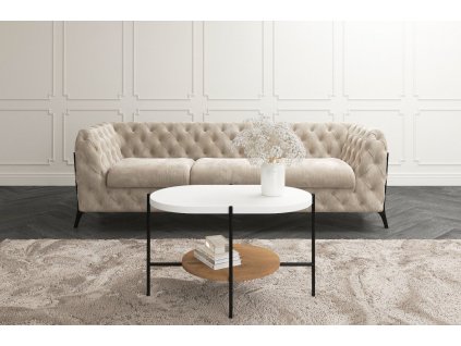 Konferenční stolek oválný GLADYS - bílý / dekor dub v obýváku