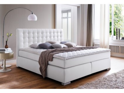 Postel BOXSPRING bílá 180x200 cm, eko kůže