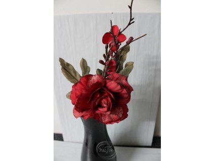 Ružička červená s listom 25cm - umelohmotná dekorácia