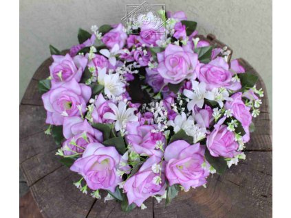 Dušičky - venček z fialových ruží 45cm - dekorácia