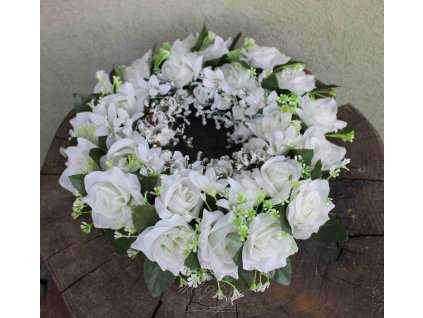 Dušičky - venček z bielych ruží 45cm - dekorácia