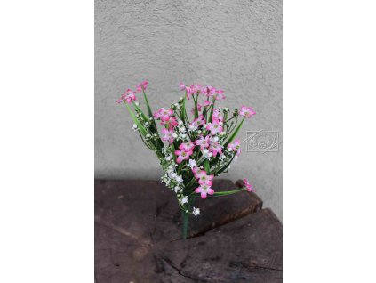Kvietky mini ružové s lístkami 30cm - dekorácia
