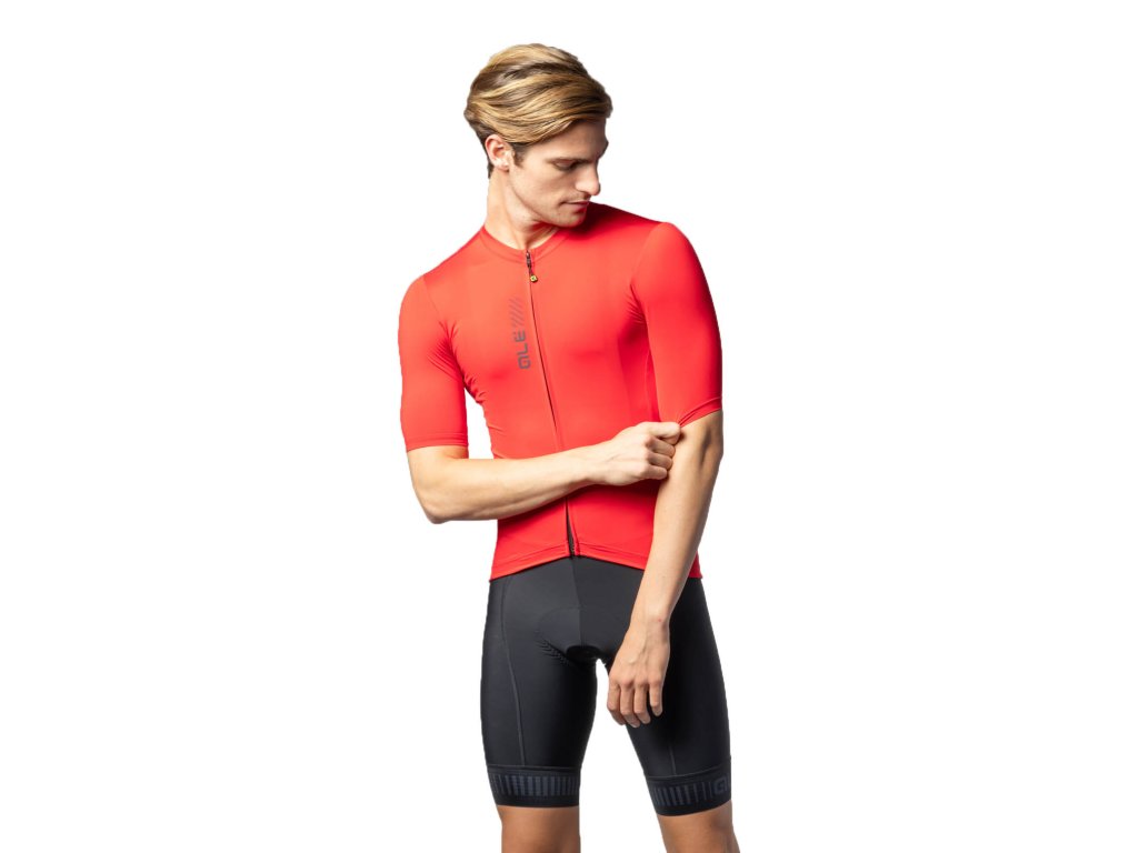 Alé PRAGMA Color Block SS, Red  Jednofarebný pánsky dres v komfortnejšom strihu