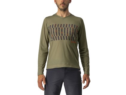Castelli Trail Tech LS Tee - Olivovo zelená/tmavá šedá/oranžová (Veľkosť XXL)