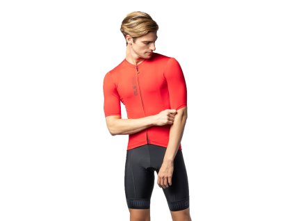 Alé PRAGMA Color Block SS, Red  Jednofarebný pánsky dres v komfortnejšom strihu