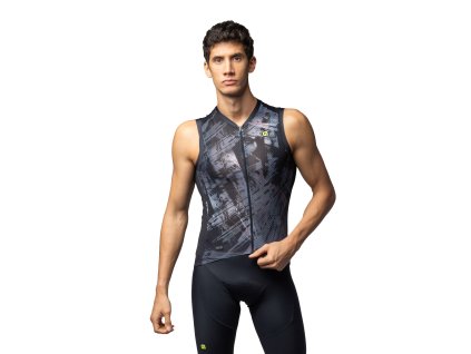 ALÉ PR-E Mirror SLV, Black  Pánsky cyklistický dres bez rukávov