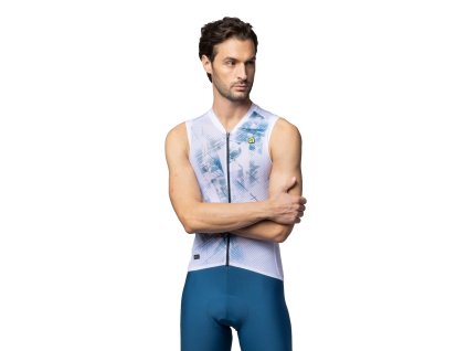 ALÉ PR-E Mirror SLV, White  Pánsky cyklistický dres bez rukávov