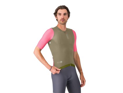 Castelli Corretto jersey, Elmwood/ Rosa giro-White  Letný dres v pretekárskom užšom strihu