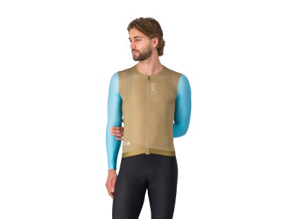 Castelli Corretto LS jersey, Elmwood/ Neon cobalt-White  Letný cyklistický dlhorukávový obtiahnutejší dres