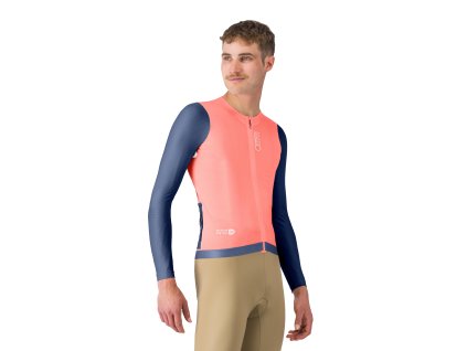 Castelli Corretto LS jersey, Briliant pink/ Belgian blue-White  Letný cyklistický dlhorukávový obtiahnutejší dres