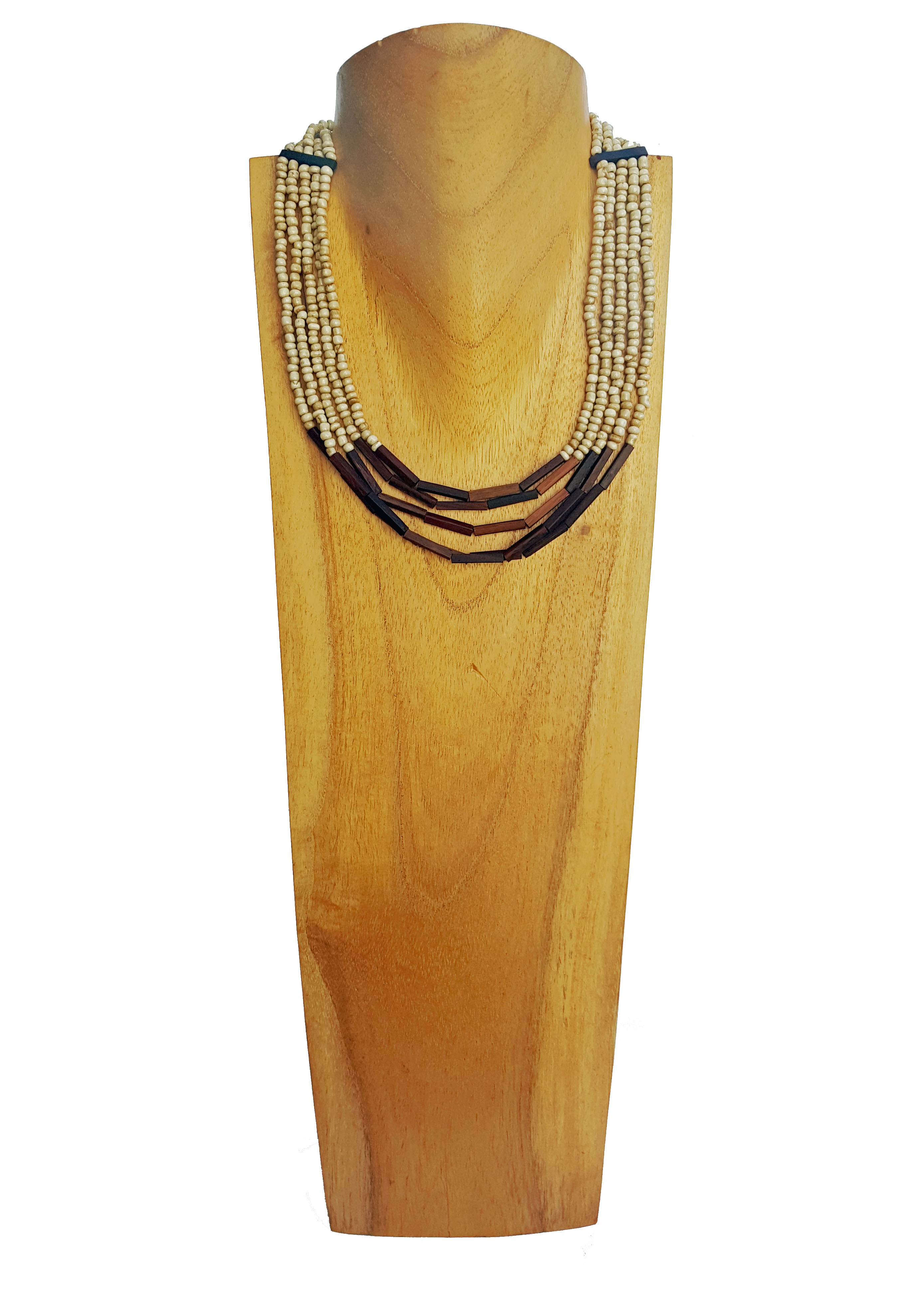 Korálkový náhrdelník s ebenovými komponenty béžový