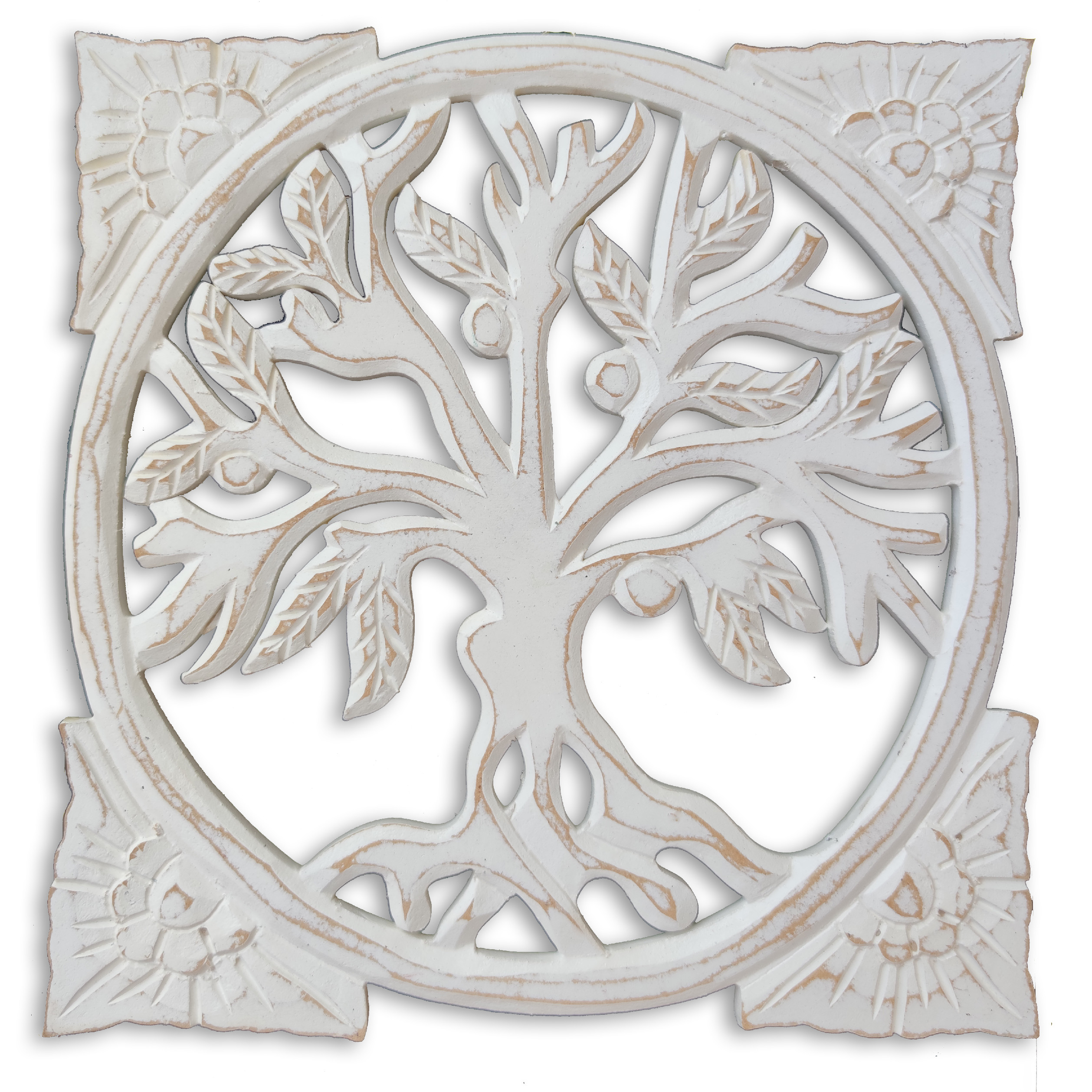 Dekorace na zeď Strom života čtverec - bílá patina