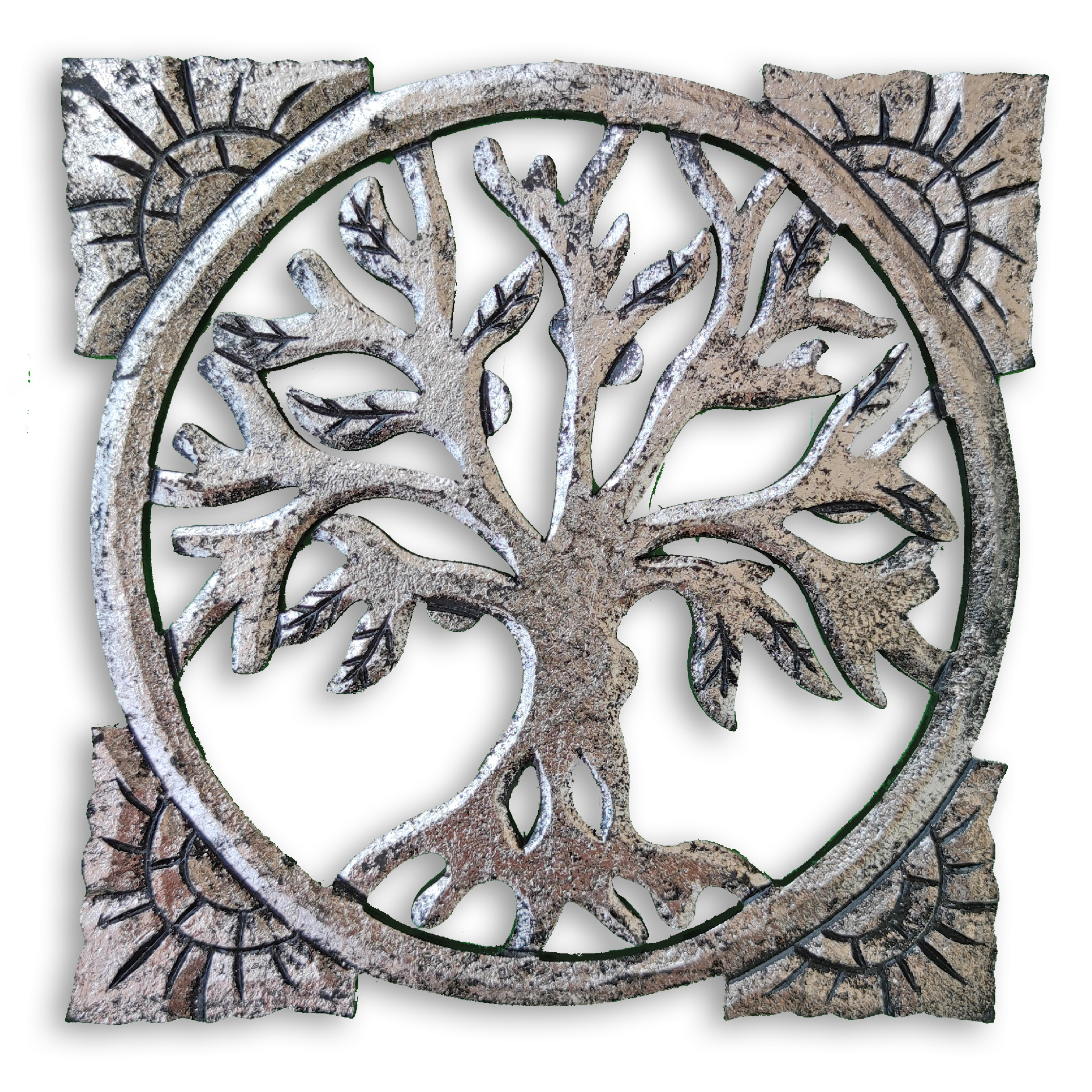 Dekorace na zeď Strom života čtverec - stříbrný