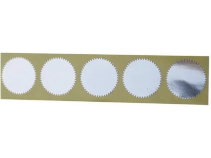 4119 stribrne samolepky pro reliefni razitka 4 5cm ochrana dokumentu 5 kusu