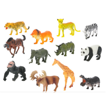 Safari zvířátka, velikost 11 - 15 cm, 12 kusů, 12 druhů,  naučný set 01