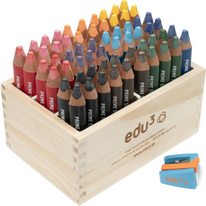 EDU3 Super Jumbo trojhranne pastelky ve dreve H60 tuha 10mm 10barev jedno orezavatko ve stojanu ze dreva