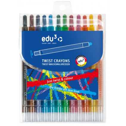 EDU3146012 EDU3 Twist pastelky vysouvací PP12 12 barev baleno v plastovém pouzdru