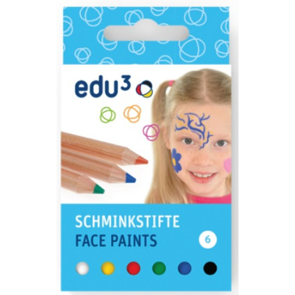 EDU3 Oblicejove barvy v drevene tuzce Basic 6 zakladnich barev v papirove krabicce 0001