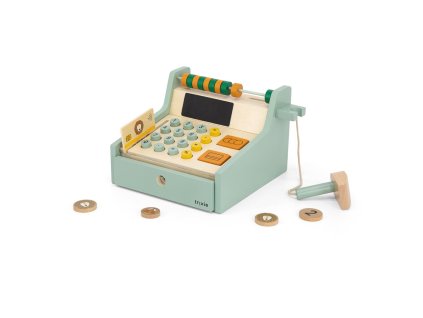 Wooden cash register with accessories