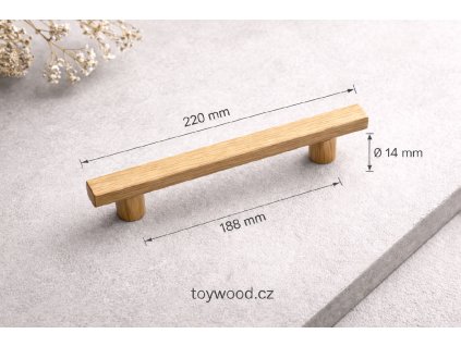 Dubová nábytková úchytka – délka 220mm / rozteč 160mm