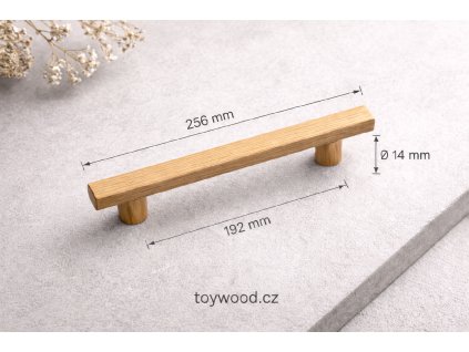 Dubová nábytková úchytka – délka 256mm / rozteč 192mm