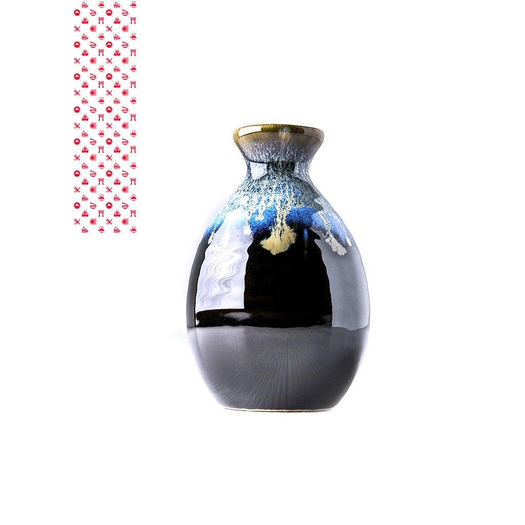 Black with Bright Blue Drip Sake Láhev 350 ml