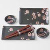 Sushi Set Black & Pink Sakura 4 pcs with Chopsticks