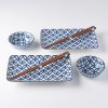 Sushi Set Blue & White with Geometric Symbol 4 ks s hůlkami