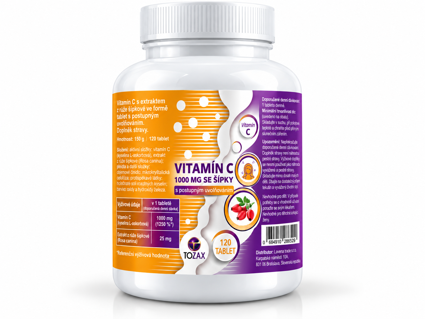 Tozax Vitamín C 1000 mg se šípky 120 tablet s postupným uvolňováním