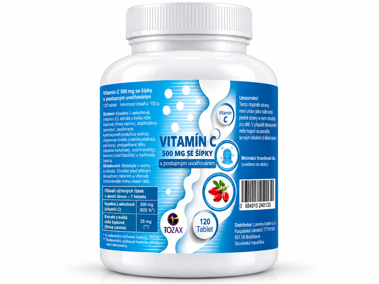 Tozax Vitamín C 500 mg se šípky 120 tablet s postupným uvolňováním
