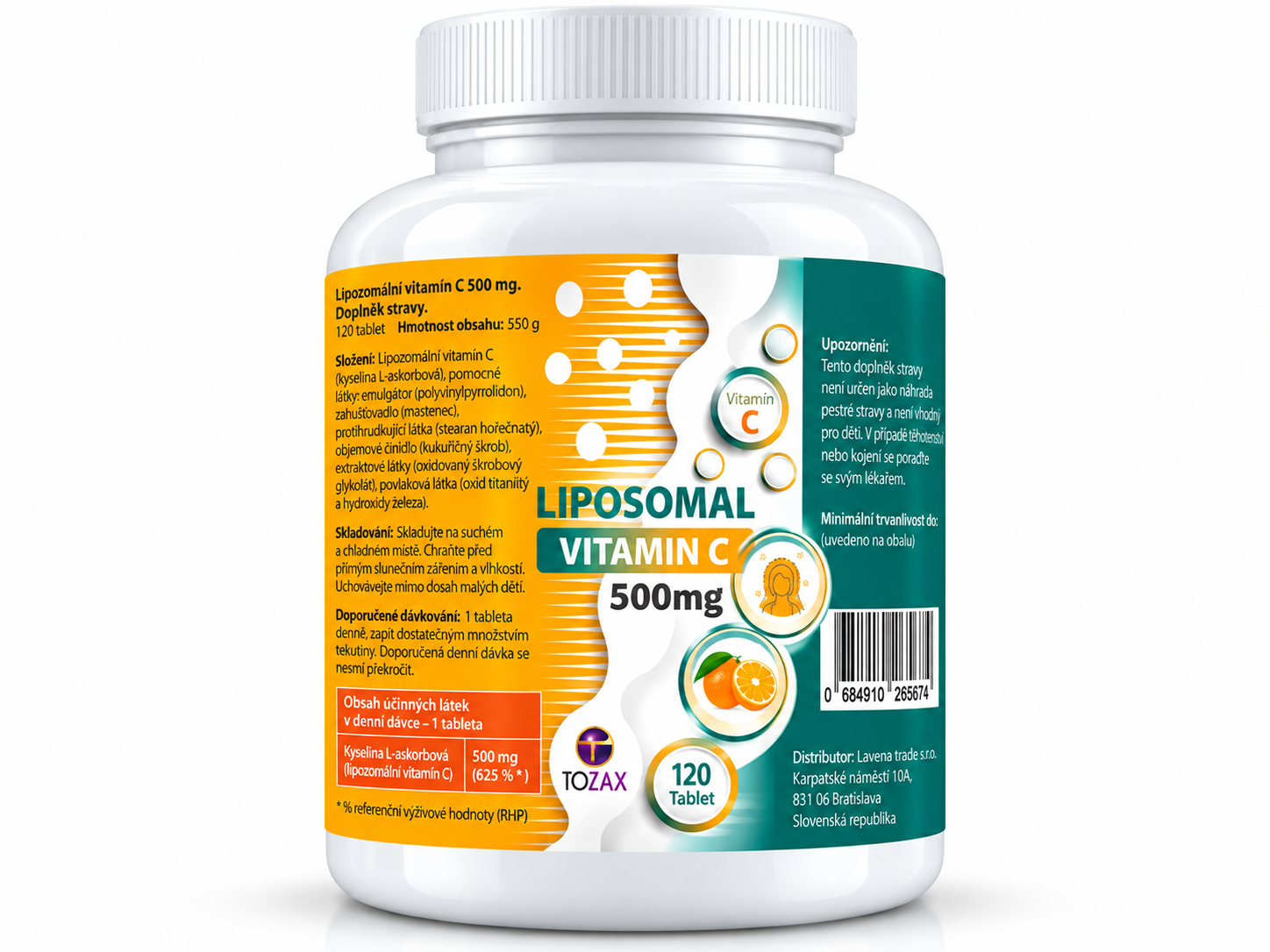TOZAX Lipozomální vitamín C 500 mg 120 tablet