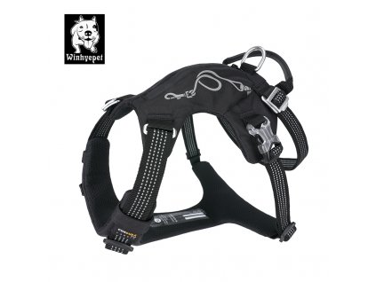 Prodloužený postroj pro psa, s kapsou - černý