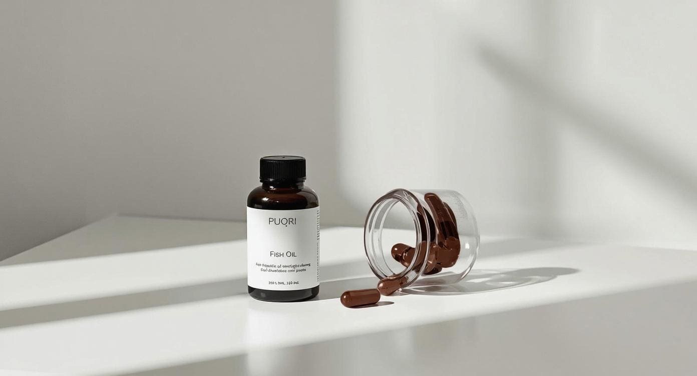 Puori O3 čistý rybí olej v kapsulách na svetlom stole