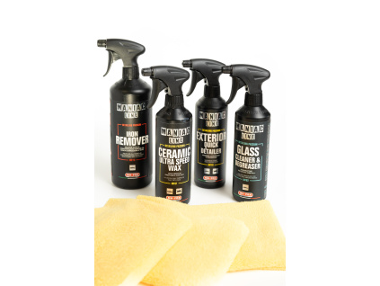 Maniac Line Start Kit | péče o lak, skla a kola  zvýhodněný kit autokosmetiky + 3× mikrovlákno zdarma